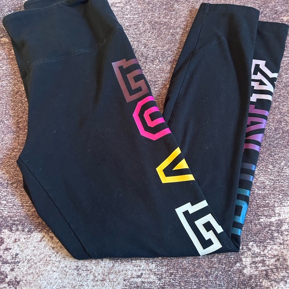 PINK Victoria's Secret Leggings - Black with Multicolor Love Pink size large - Picture 2 of 3